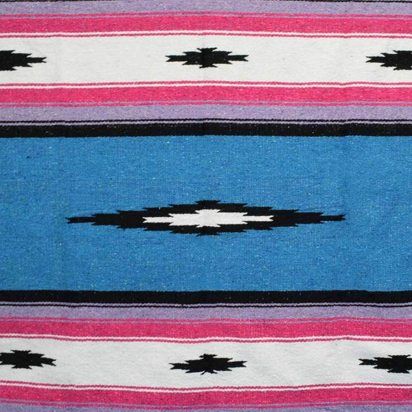 Bright Blue Baja Multi Diamond Mexican Blanket
