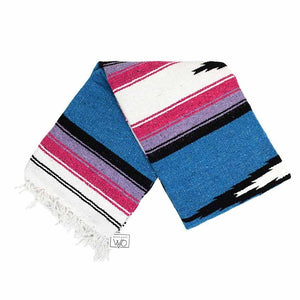Bright Blue Baja Multi Diamond Mexican Blanket