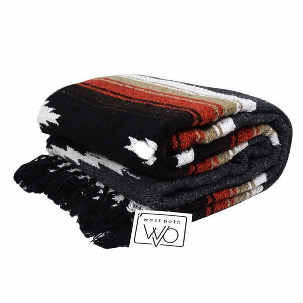 Retro Charcoal Grey Baja Diamond Mexican Blanket