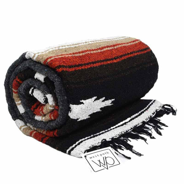 Retro Charcoal Grey Baja Diamond Mexican Blanket