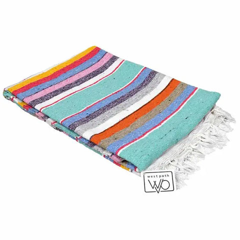 100% Cotton Mint Pastel Serape Mexican Blanket
