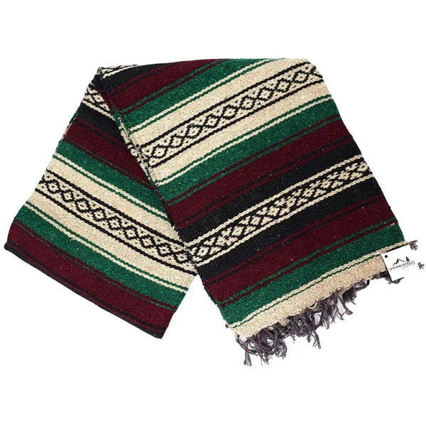Vintage Style - Maroon, Beige, Green Super Falsa Mexican Blanket