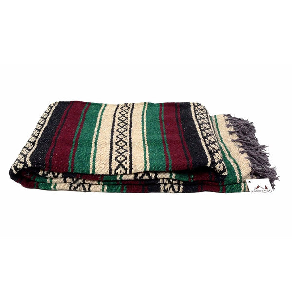 Vintage Style - Maroon, Beige, Green Super Falsa Mexican Blanket