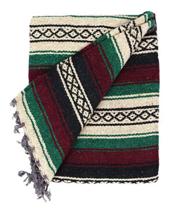 Vintage Style - Maroon, Beige, Green Super Falsa Mexican Blanket
