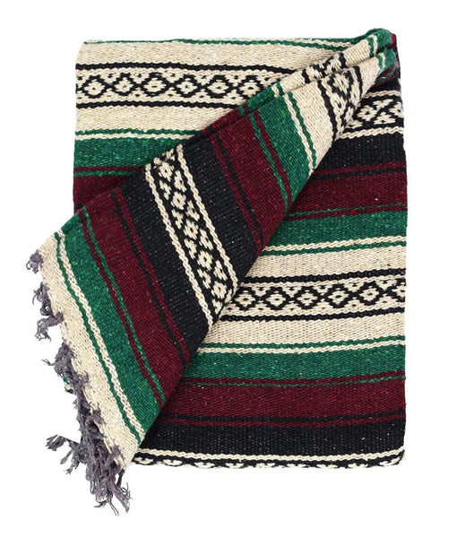 Vintage Style - Maroon, Beige, Green Super Falsa Mexican Blanket